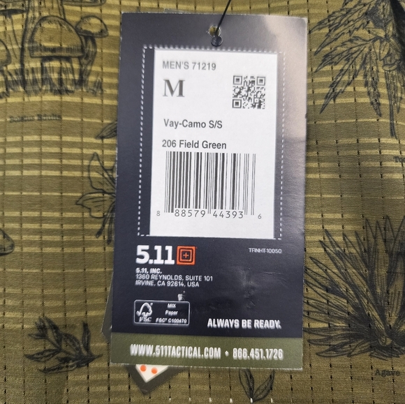 NWT 5.11 Men's Green 206 Vay-Camo Shirt, sz MD - Picture 13 of 14